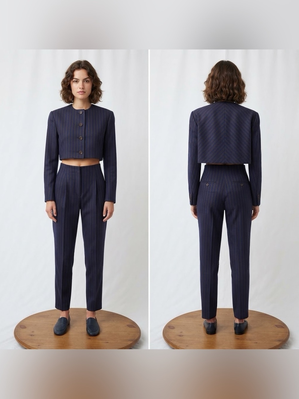 Vintage Perry Ellis Womens 10 Purple Stripe High Rise Pant Blazer Suit Wednesday